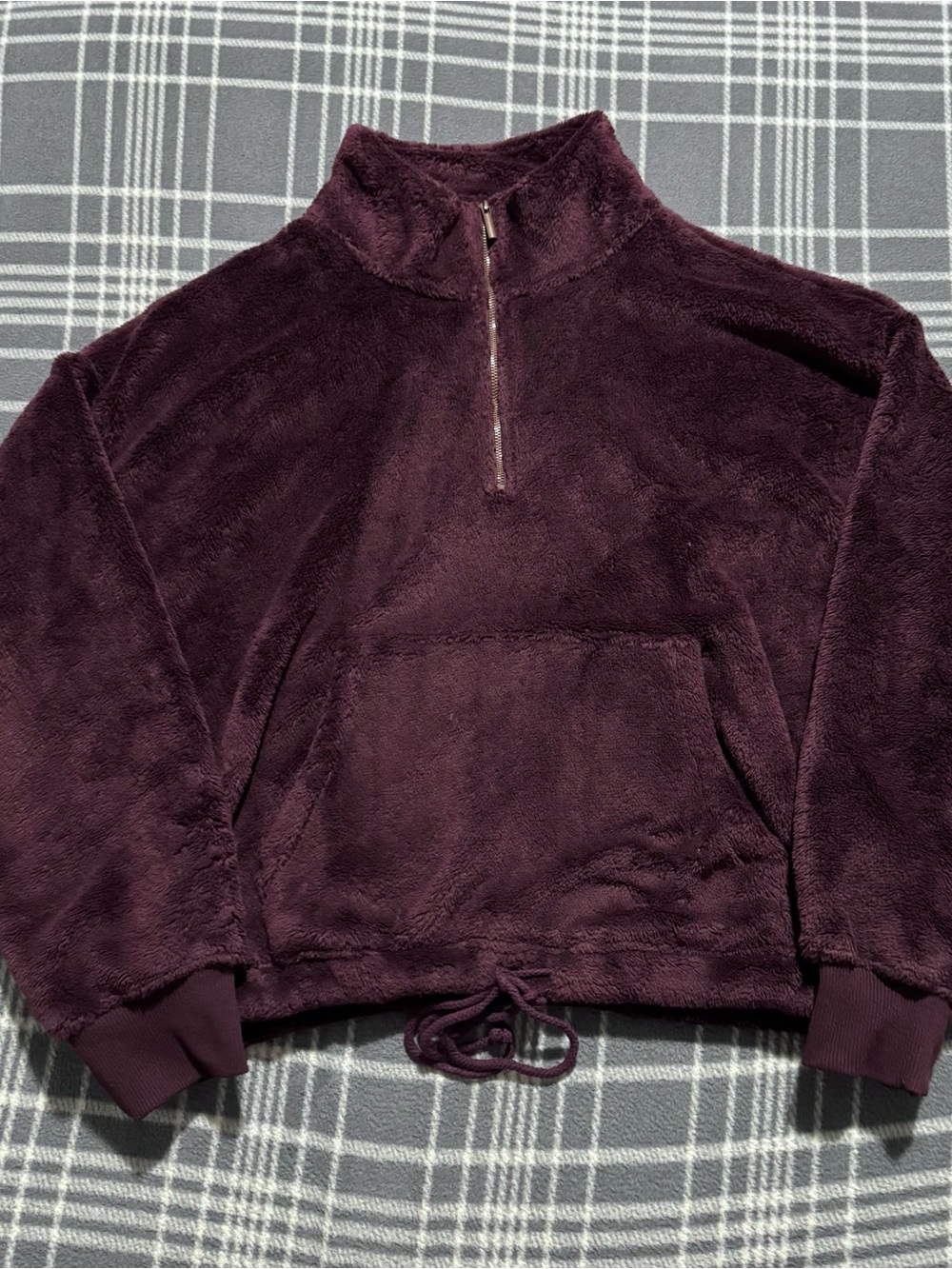 Old Navy Plushie Half Zip Cinch Hem Pullover Sweatshirt Raisin Arizona Burgundy